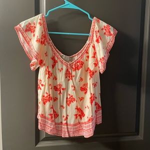 Flying Tomato Pitaya Boutique off the shoulder floral coral and white top